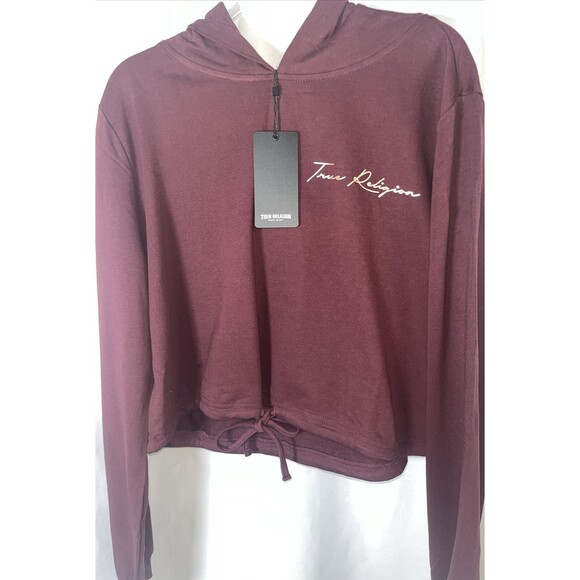 True Religion Logo Crop Woman Hoody Dark Burgundy Xl Style#206667 Cotton/Rayon - Picture 3 of 9